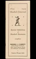 1839-1939 Baseball Centennial. Special Exhibition of Baseball Souvenirs