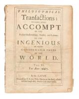 Two issues of Philosophical Transactions with articles on weather phenomena, optical instruments, astronomy and eclipses, etc., plus the title and index pages for Vol. II