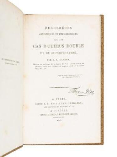 Recherches Anatomiques et Physiologiques sur les Cas d&rsquo;Uterus Double et de Superfetation