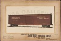 Display advertisement for the Judson Freight Forwarding Company of San Francisco, California, featuring a large color image of a freight car