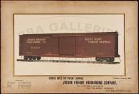 Display advertisement for the Judson Freight Forwarding Company of San Francisco, California, featuring a large color image of a freight car