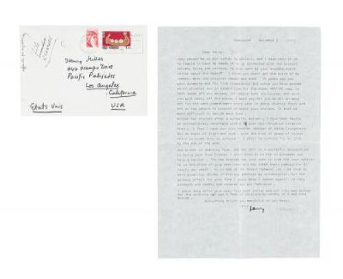 Typed letter, signed, from Durrell to Henry Miller, regarding women, mutual friends, and the Nobel Prize