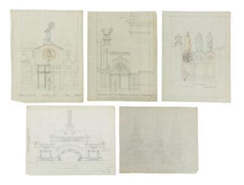 Archive of approximately 135 pencil-drawn preliminary architectural sketches for concessions, exhibits and rides in the &ldquo;Joy Zone&rdquo; at the P.P.I.E.