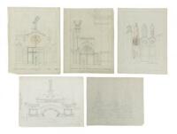 Archive of approximately 135 pencil-drawn preliminary architectural sketches for concessions, exhibits and rides in the “Joy Zone” at the P.P.I.E.