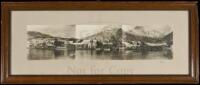 Three-panel silver photograph panorama of a fjord in Norway