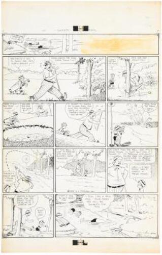 Original pen & ink golfing comic art for "Skeets"