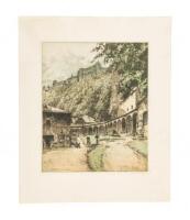 Original color etching of Petersfriedhof, Salzburg