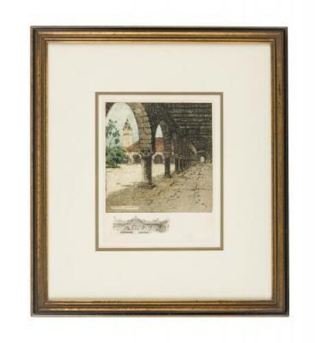 Original color etching of Stanford University