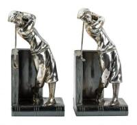 Art Deco era pair of golfing bookends