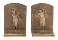 Pair of bronze bookends in the likeness of Bobby Jones and Glenna Collett