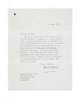 Letter from J.R.R. Tolkien to British diplomat Oscar Morland thanking him for sending indices for Lord of the Rings