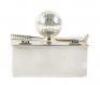 Ornamental silverplate cigarette box with ball and club on lid - 4