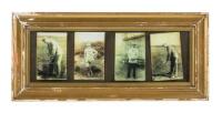 Postcards of famous golfers, framed group of four cards