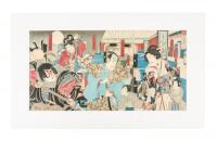 Color woodblock triptych of Japanese Actors