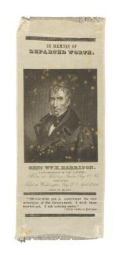 In Memory of Departed Worth - mourning ribbon for President William Henry Harrison