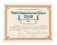 Certificate of Membership in the Fort Washington Golf Club for W[illiam] B[ates] Nichols