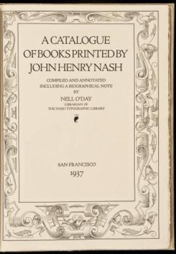 A Catalogue of Books Printed by John Henry Nash