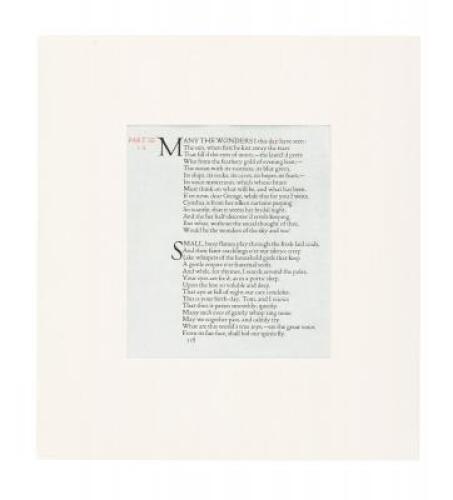 Single leaf printed on vellum from "A Decade of Years...Poems, 1798-1807"