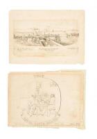Two pieces of original artwork for the Chugg Water Journal, a handwritten newspaper produced in Fort Laramie in 1849