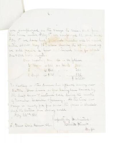 Letter from Granville Stuart to his partner Samuel T. Hauser with an overview and accounting of their cattle business