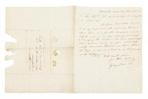 Letter from George Orr to the “Col. Commanding at Nacogdoches” [i.e. José de las Piedras] about a “small Mexican armed vessel” surveying the harbor