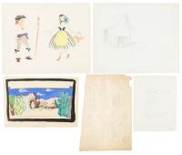 Group of approximately 15 watercolor sketches for theater set designs and costumes