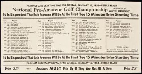 Pairings and Starting Time for Sunday, January 16, 1955 - Pebble Beach National Pro-Amateur Golf Championship, Sponsored by Bing Crosby