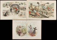 Three chromolithographs from periodicals with cartoon depictions of Golf