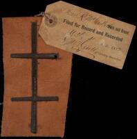 Original cattle brand on rawhide with registration label signed by County Recorder