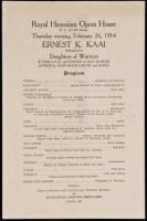 Program for a performance of Hawaiian Music and Songs at the Royal Hawaiian Opera House