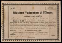 Western Federation of Miners Traveling Card for a member of the Tuolumne Miner's Union