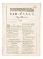 A Midsommer Nights Dreame - significant fragment of 6 contiguous leaves from the second folio edition, including the first page of the play