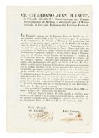 El ciudadano Juan Manuel de Elizalde Alcalde 1o. constitucional delEcsmo. Ayuntamiento de M&eacute;xico, y encargado por el ministerio de la ley, del del gobierno del distrito federal