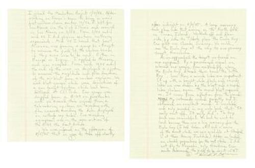 Handwritten manuscript by Harold Agnew, American physicist who flew as an observer on the Hiroshima bombing mission, relating the mission and events leading up to it