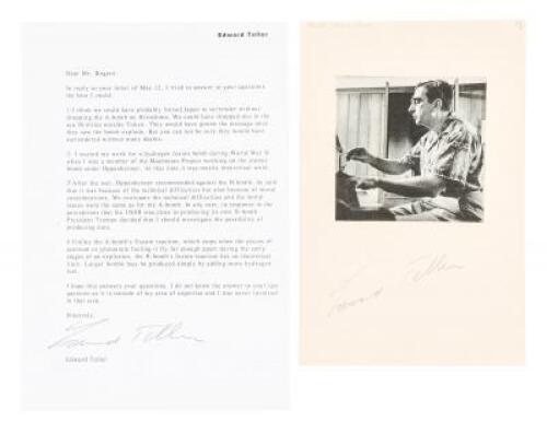 Letter from Edward Teller, responding to questions about the Atomic and Hydrogen bombs, plus a signed photograph