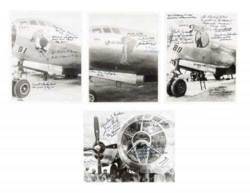 Four photographs signed by crew members of supporting aircraft during the Hiroshima and Nagasaki bombing missions