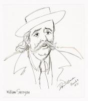 Original pen and ink portrait of William Saroyan