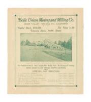 Belle Union Mining and Milling Co. Grass Valley, Nevada Co., California. Capital Stock, $150,000