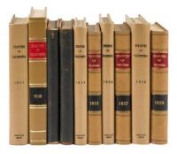 Complete run of the first ten years of the earliest California State Statutes, from the first through the tenth sessions, 1849-1859