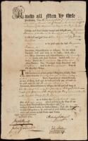 Partially printed document, completed by hand, signed
