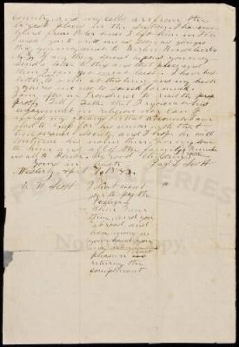 Autograph Letter, signed, regarding publication of his "A Journal of a Missionary Tour Through Pennsylvania, Ohio, Indiana, Illinois, Iowa, Wisconsin, and Michigan"