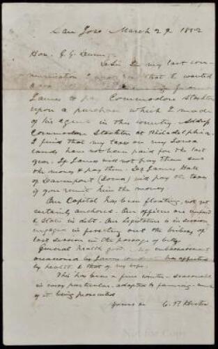 Autograph Letter Signed by Judge C.P. Hester, to G.G. Dunn in Indiana, regarding the bankrupt and corrupt California Government seeking a new capital