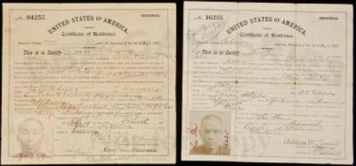 Two Certificates of Residency for Chinese residing in the United States