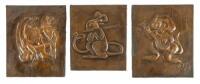 Three hammered copper plaques by Emil Petaja after illustrations by Hannes Bok