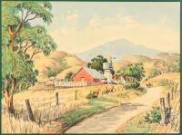 Plein Air tinted reproduction of a watercolor of a rural California scene