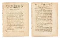 Two issues of Philosophical Transactions with accounts of Optick Glasses, telescopes, whaling, etc.