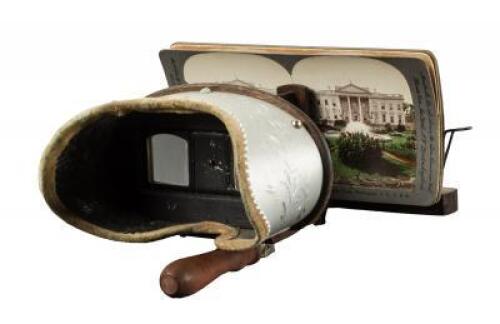 Five stereoview scenes of American Presidents, plus stereoviewer