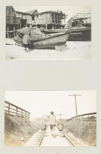 Album with 34 original silver photographs of the area in and around Monterey, California, including Chinese fishermen