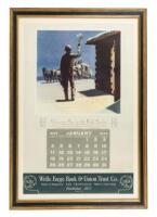 1942 Wells Fargo wall calendar featuring large color print by Harold Von Schmidt