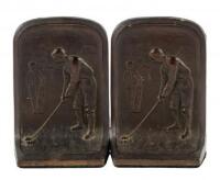 Pair of bronze bookends with Bobby Jones like figure of a golfer